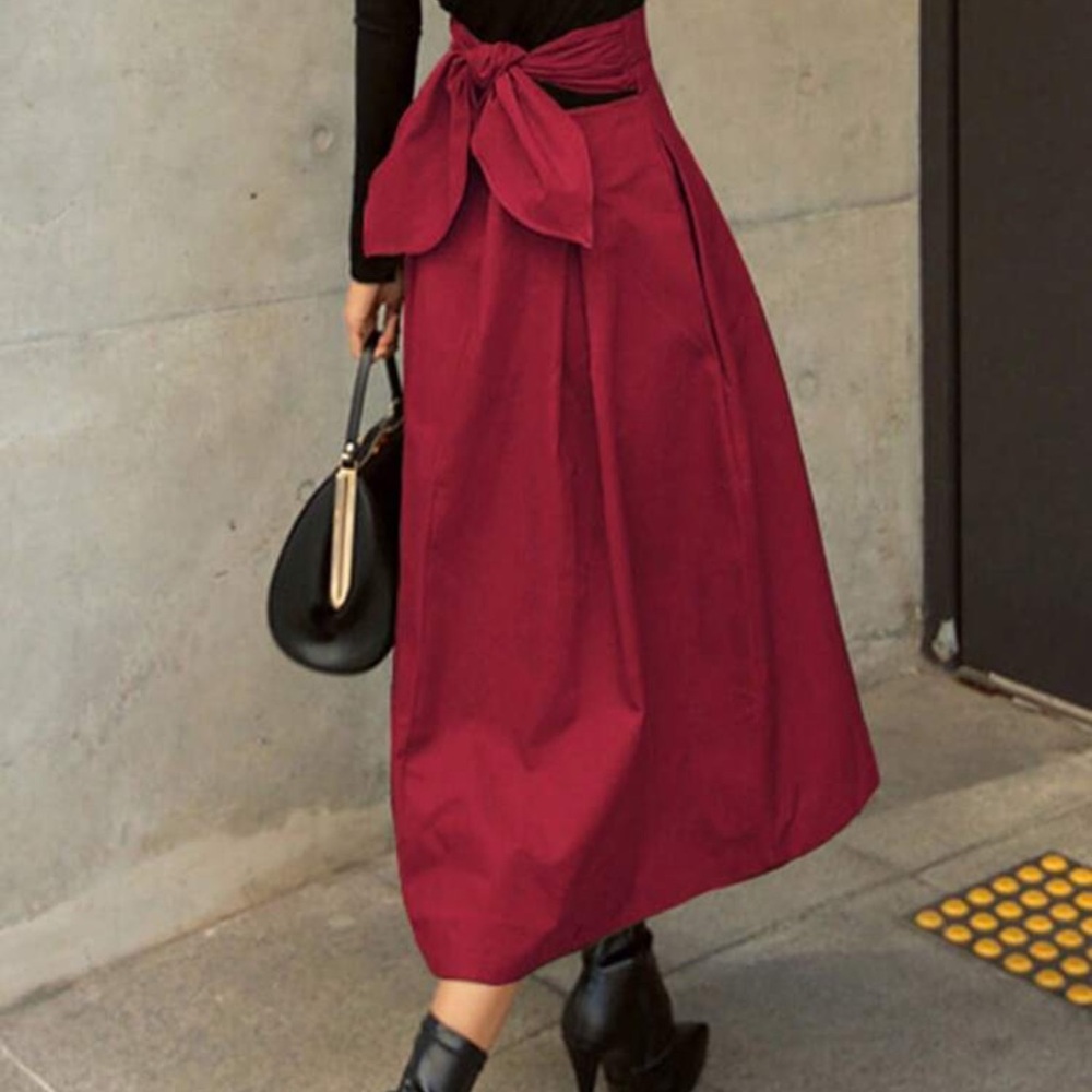New A-Line Skirt Umbrella Skirt Bow Women Day Big Swing Skirt Slim Waist Long - Picture 3 of 5
